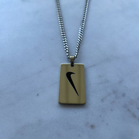 NIKE Dog Tag Chain Necklace - Silver - 20" Thin Chain - Easter Gift - Picture 2 of 6